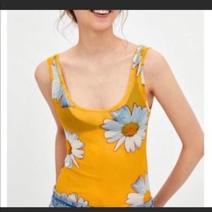 Zara Trafaluc Sheer Sunflower Yellow Bodysuit Tank